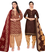 women multicolor cotton printed ready to wear patiala salwar suit combo pack of 2