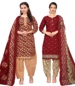 women multicolor cotton printed ready to wear patiala salwar suit combo pack of 2