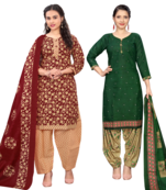women multicolor cotton printed ready to wear patiala salwar suit combo pack of 2