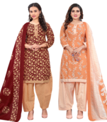 women multicolor cotton printed ready to wear patiala salwar suit combo pack of 2