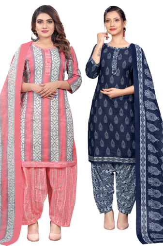 women multicolor cotton printed ready to wear patiala salwar suit combo pack of 2