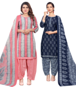 women multicolor cotton printed ready to wear patiala salwar suit combo pack of 2