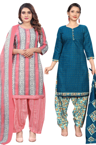 women multicolor cotton printed ready to wear patiala salwar suit combo pack of 2