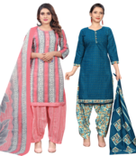 women multicolor cotton printed ready to wear patiala salwar suit combo pack of 2