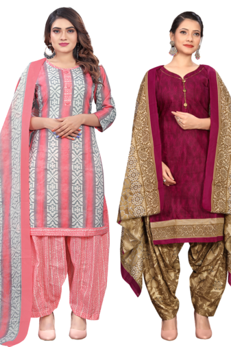 women multicolor cotton printed ready to wear patiala salwar suit combo pack of 2