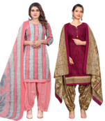 women multicolor cotton printed ready to wear patiala salwar suit combo pack of 2