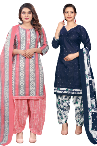 women multicolor cotton printed ready to wear patiala salwar suit combo pack of 2