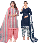 women multicolor cotton printed ready to wear patiala salwar suit combo pack of 2