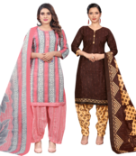 women multicolor cotton printed ready to wear patiala salwar suit combo pack of 2