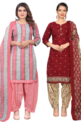 women multicolor cotton printed ready to wear patiala salwar suit combo pack of 2