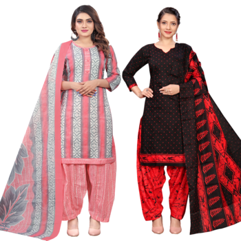 women multicolor cotton printed ready to wear patiala salwar suit combo pack of 2 1