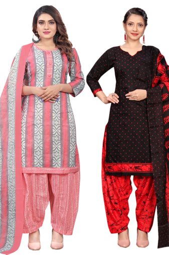 women multicolor cotton printed ready to wear patiala salwar suit combo pack of 2