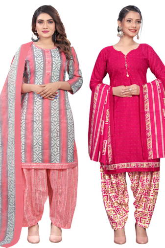 women multicolor cotton printed ready to wear patiala salwar suit combo pack of 2