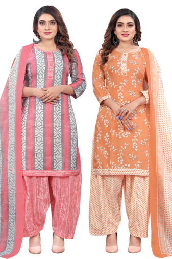 women multicolor cotton printed ready to wear patiala salwar suit combo pack of 2