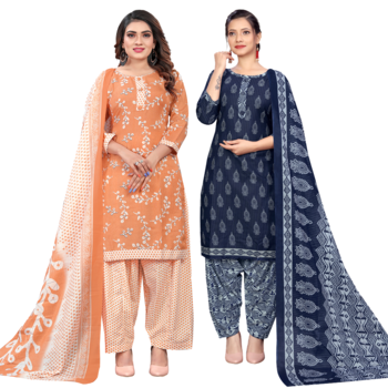 women multicolor cotton printed ready to wear patiala salwar suit combo pack of 2 1