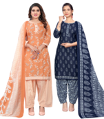 women multicolor cotton printed ready to wear patiala salwar suit combo pack of 2