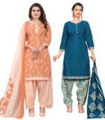 women multicolor cotton printed ready to wear patiala salwar suit combo pack of 2
