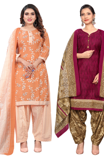 women multicolor cotton printed ready to wear patiala salwar suit combo pack of 2