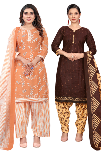women multicolor cotton printed ready to wear patiala salwar suit combo pack of 2