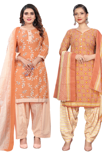Rajnandini women multicolor cotton printed ready to wear patiala salwar suit combo pack of 2