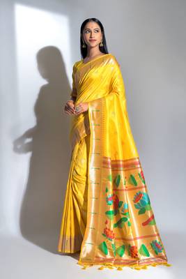 Yellow Faux Banarasi Soft Silk Zari Weaving Saree Festive Wear 1
