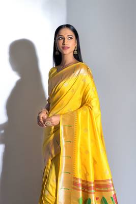 Yellow Faux Banarasi Soft Silk Zari Weaving Saree Festive Wear 2