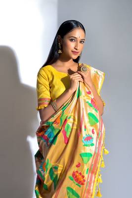 Yellow Faux Banarasi Soft Silk Zari Weaving Saree Festive Wear 3