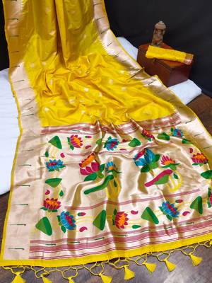 Yellow Faux Banarasi Soft Silk Zari Weaving Saree Festive Wear 4