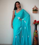 CAYORII READY TO WEAR PRE STICHED BLUE COLOR SAREE