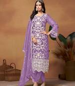 Lavender Embroidered Organza SemiStitched Pant Party Wear Salwarsuit