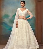 White Soft Net Embroidered Lehenga Choli For Women 