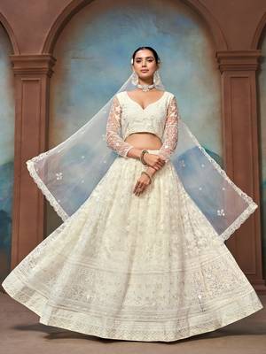White Soft Net Embroidered Lehenga Choli For Women  2