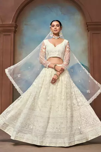 White Soft Net Embroidered Lehenga Choli For Women 