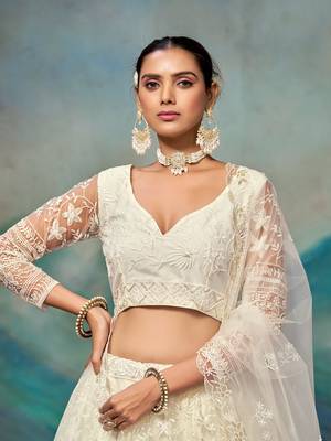 White Soft Net Embroidered Lehenga Choli For Women  3