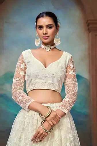 White Soft Net Embroidered Lehenga Choli For Women 