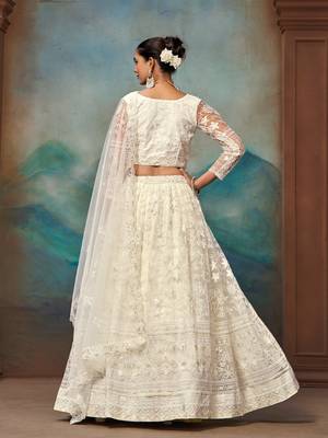 White Soft Net Embroidered Lehenga Choli For Women  5