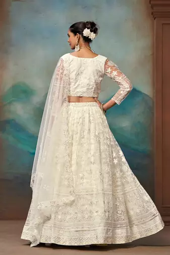 White Soft Net Embroidered Lehenga Choli For Women 