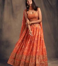 Orange Organza Lehenga Choli with Embroidery Zari Work