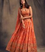 Orange Organza Lehenga Choli with Embroidery Zari Work