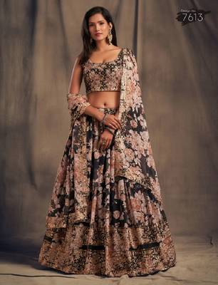 Black Organza Lehenga Choli with Floral Prints 1