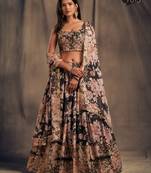 Black Organza Lehenga Choli with Floral Prints