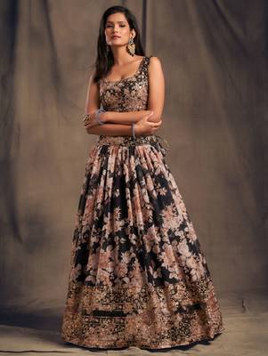 Black Organza Lehenga Choli with Floral Prints 4