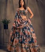 Teal Organza Wedding Lehenga Choli with Zari and Sequins Work