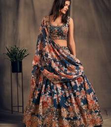 Stunning Dark Teal Organza Zari and Sequins Work Floral Wedding Lehenga Choli for Women