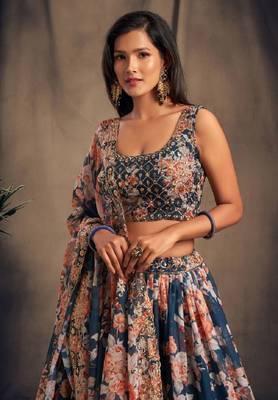 Teal Organza Wedding Lehenga Choli with Zari and Sequins Work 3
