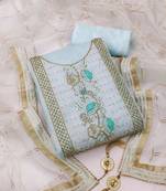 Riva enterprise women's chanderi embroidred top and organza duppata dress material with bottom