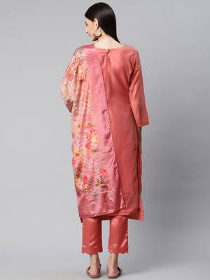 Riva enterprise women's chanderi embroidred top with chinnon duppata dress material 3