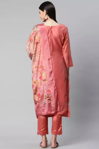 Riva enterprise women's chanderi embroidred top with chinnon duppata dress material
