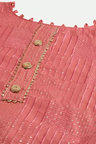 Riva enterprise women's chanderi embroidred top with chinnon duppata dress material