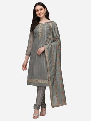 Riva enterprise women's chanderi embroidered with embroidered duppata dress material 2